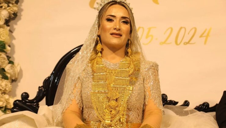 Aşiret düğününde kilolarca altın takılan gelin hareket etmekte zorlandı