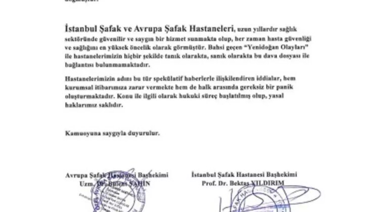 Adı ‘Yenidoğan Çetesi’ skandalına karışan hastaneden açıklama