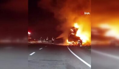 Çanakkale’de Seyir Halindeki Saman Yüklü Tır Yangın Çıkardı