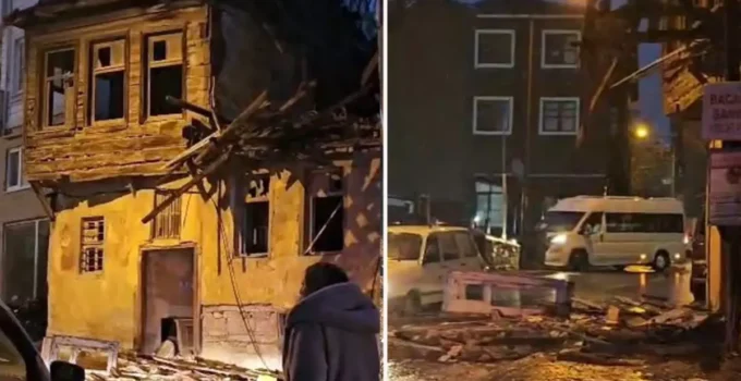 ÇANAKKALE’DE SAĞANAK YAĞIŞ BOŞ BİNAYI ÇÖKERTTİ: ARAÇLAR ZARAR GÖRDÜ